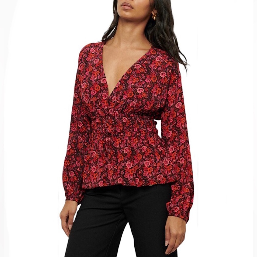 Derek Lam 10 Crosby Lilith Floral V Neck Peplum Blouse